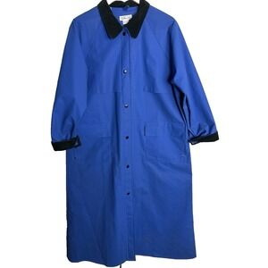 Talbots Vintage Heavy Vinyl Rain Coat Corduroy Collar Women Large Blue Fisherman